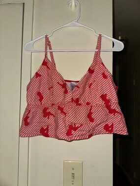 Savage x Fenty Women's Red and White PJ Top